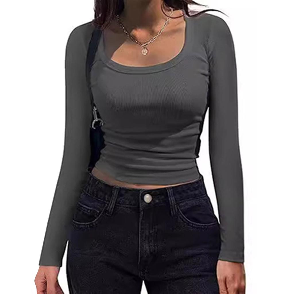 Damska koszula z długim rękawem, dekolt okrągły, casualowy top