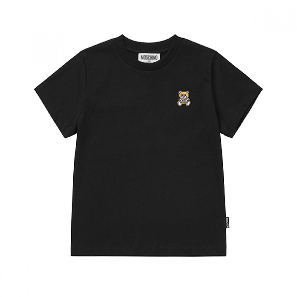 Moschino Htm04k Laa10 60100 Детская футболка с коротким рукавом и нашивкой с логотипом «Мишка» HTM04K LAA10 60100 (6A)
