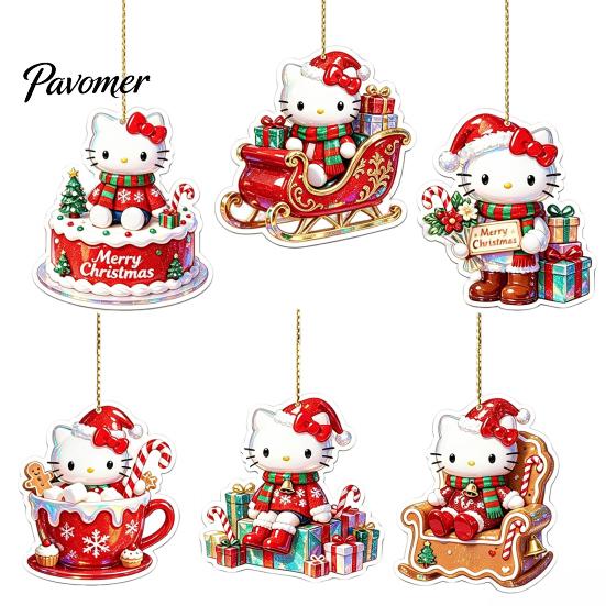 Stocking Stuffer for Kids Christmas Kitty Ornaments, 2D Flat Acrylic Hanging Decorations, Cute Party Exchange Gifts Cartoon Pendants Tree, Holiday