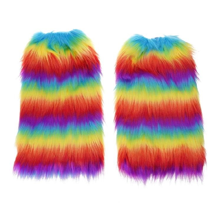 Fashionable Fuzzy Leg Warmers Plush Boot Cuffs Toppers Footless Socks Rainbow Colorful Leg Gaiters for Costume Parties