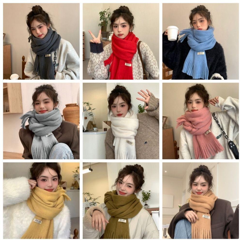 Long Tassel Winter Wool Scarf Plush Long Shawl Simple Winter Cashmere Scarves Student
