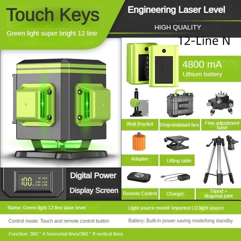 4D 12/16 Line 360° Portable Self-Leveling Spirit Level Horizontal and Vertical Cross Laser Projector New Green Light Laser Level