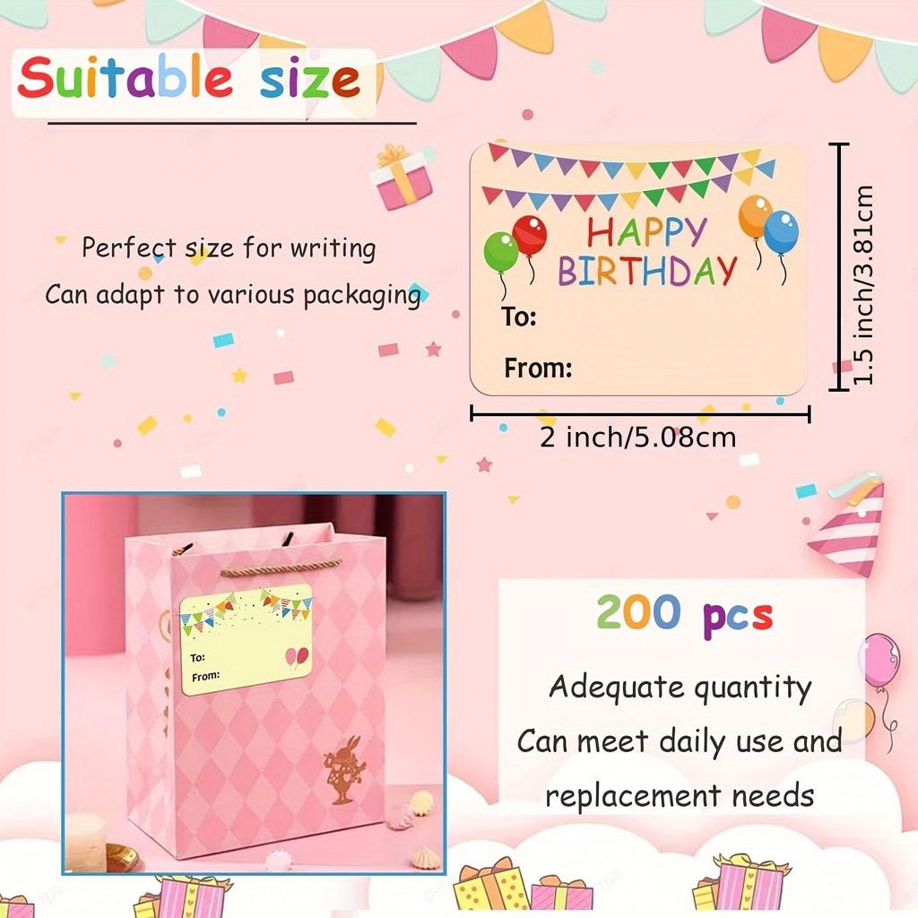 200 Stickers Per Roll for Birthday Celebrations, Adhesive Labels for Office Supplies, Decorative Tags, And Sealing Stickers.