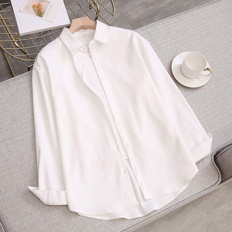 Fashionable and Chic White Blouse, Loose and Comfortable Korean-style Pure Color Shirt for Women, Suitable for Spring and Autumn.