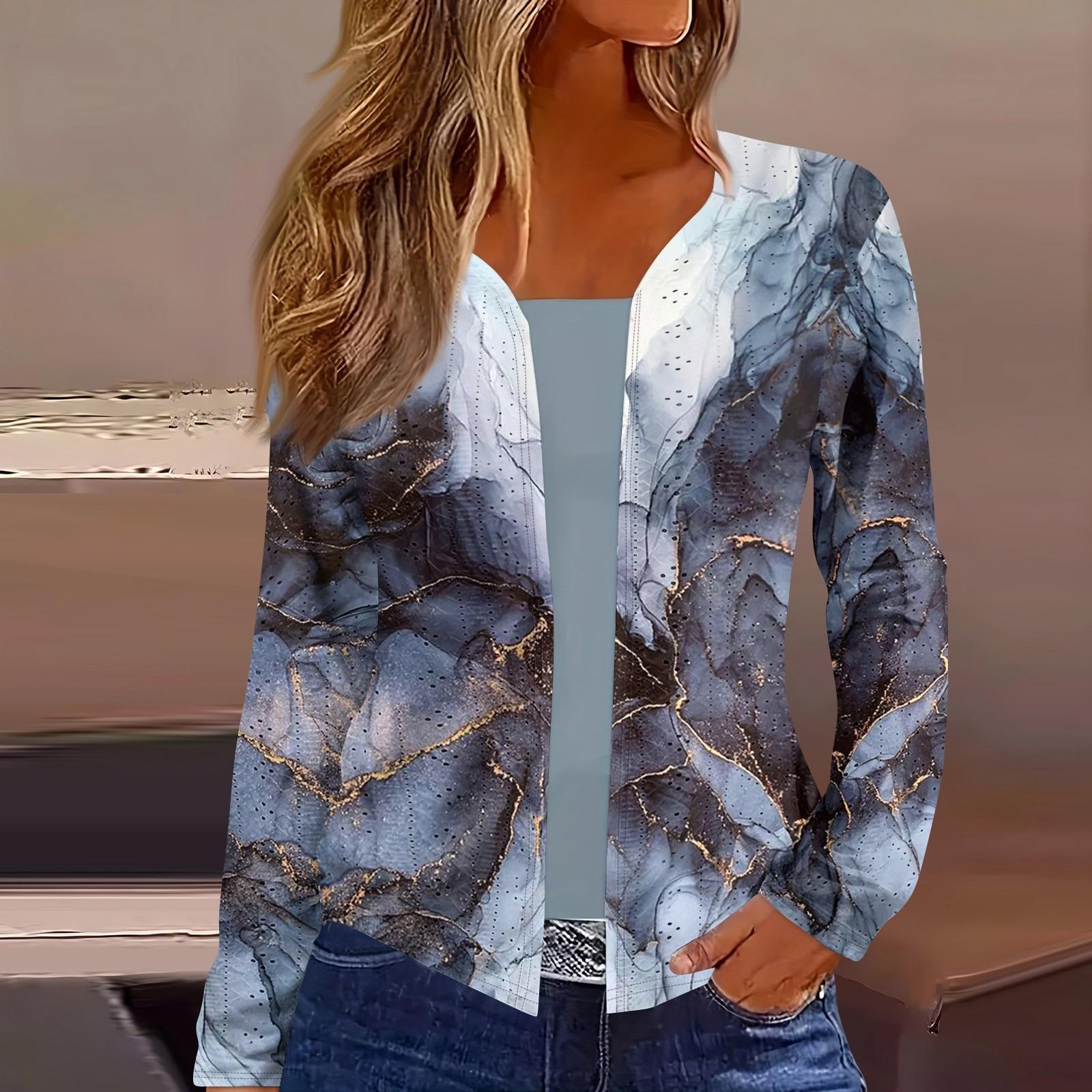 

Женский топ с длинным рукавом и принтом, повседневная мода на выходные, тонкий кардиган, блузка XXXL тёмно-синий