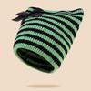 Crochet Stripe Pattern Hat Handmade Cat Ear Hat Winter Warmer Knitted Hat Cold Winter Presents for Students Teenagers