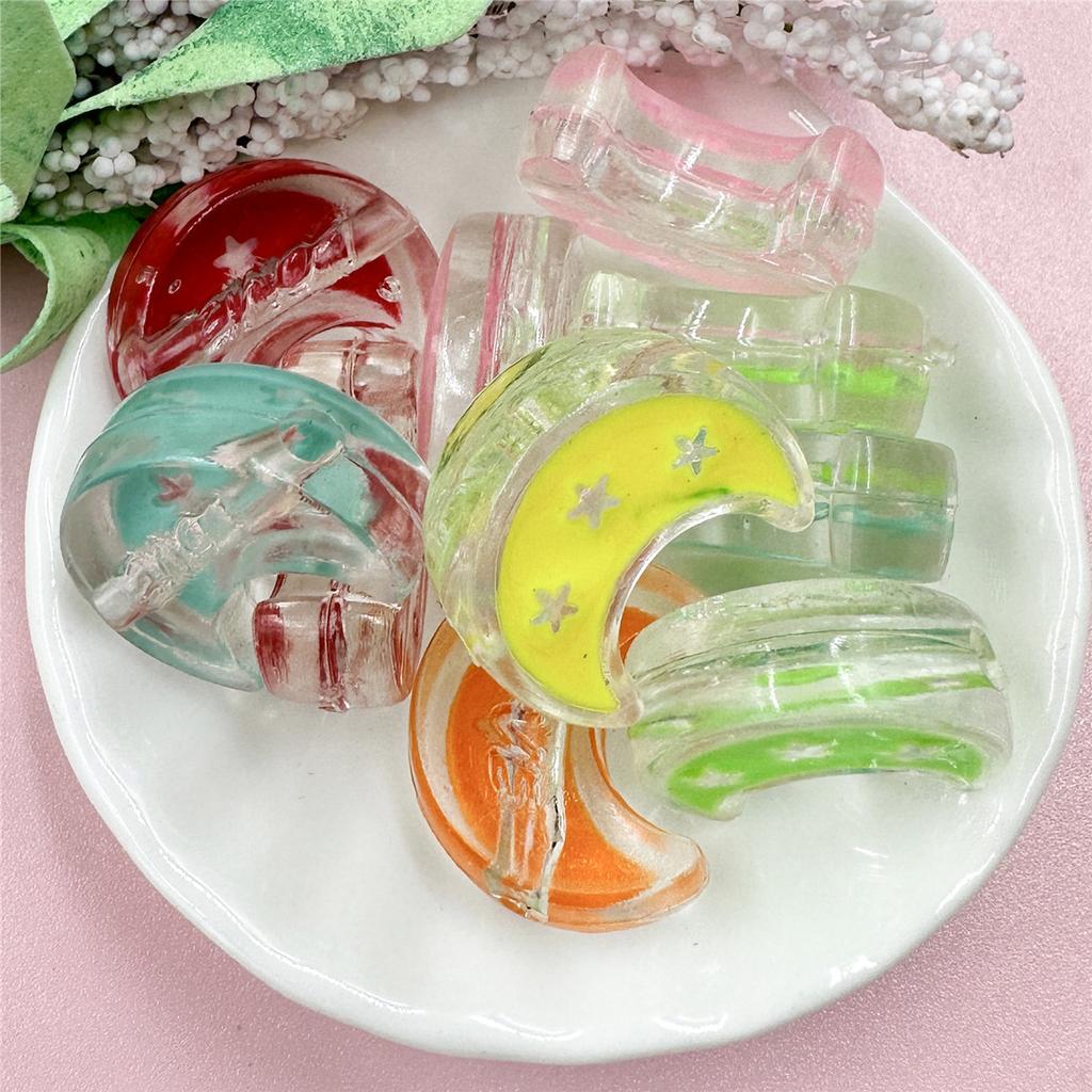 10PCS 20.8*24.8mm Acrylic Transparent Curved Moon Star Loose Beads DIY Mobile Phone Chain Jewelry Accessories