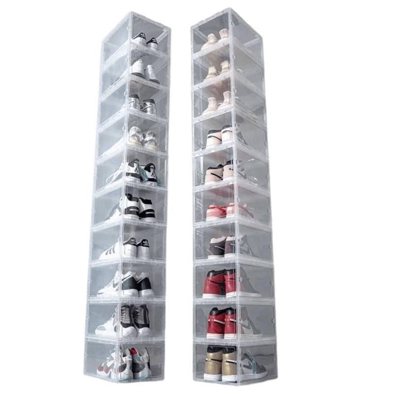20-Pack Transparent Magnetic Door Vertical Shoe Boxes for High-Top Sneakers – Breathable Acrylic Storage