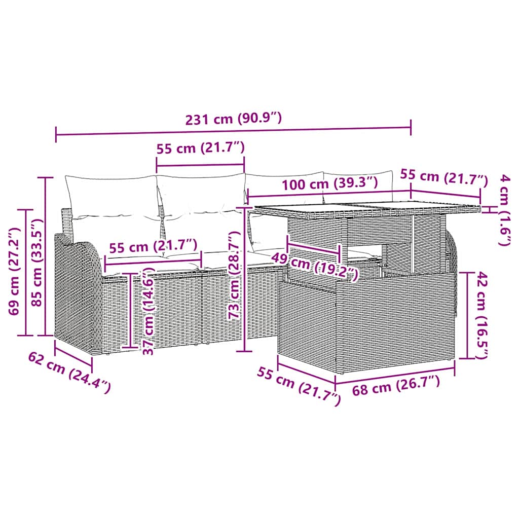5 Piece Sofa Set with Cushions Light Grey Poly Rattan