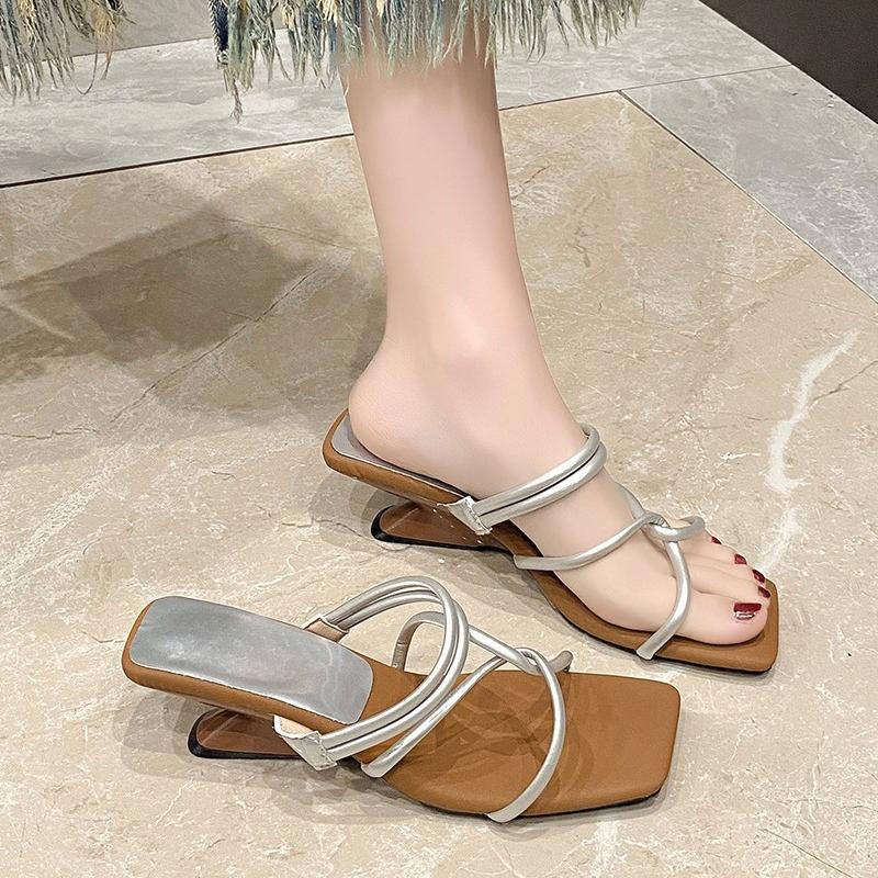 Fashion Square Toe Mule Sandals Women 2025 Summer Fashion High Heel Slip On Dress Shoes Woman Black Straps Gladiator Sandalias Mujer