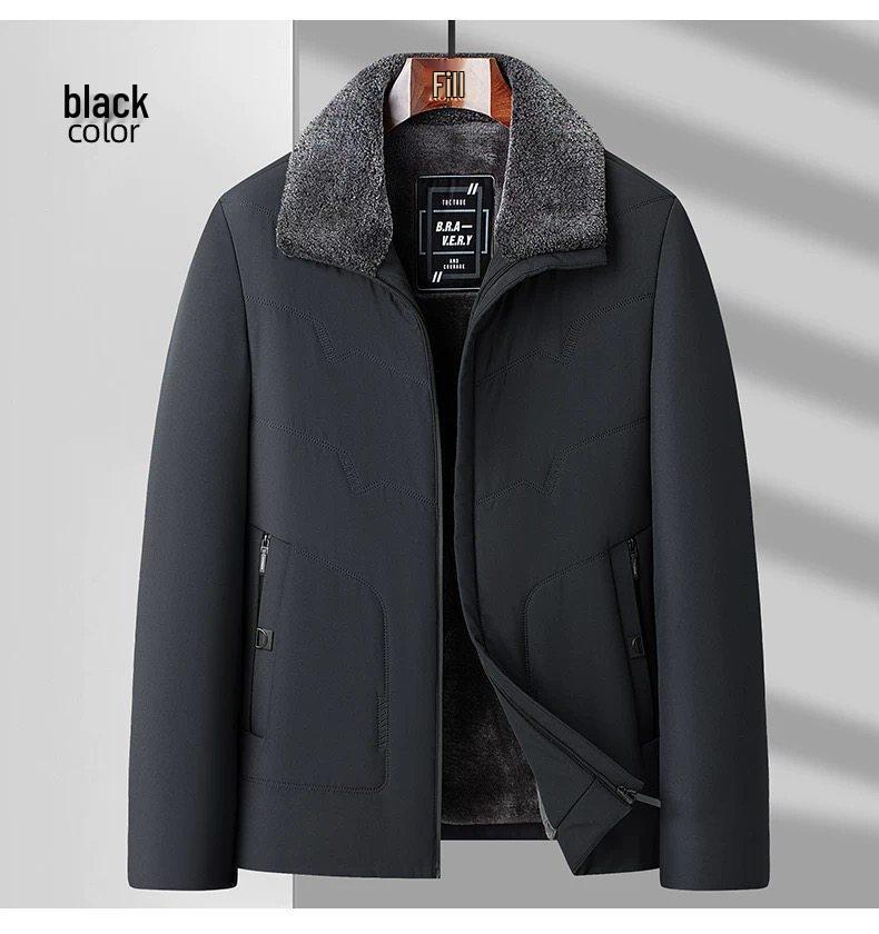 Woodpecker Men's Fleece-Lined Winter Jacket: Thick, Cotton-Padded, Cold-Proof Coat for Middle-Aged and Elderly.