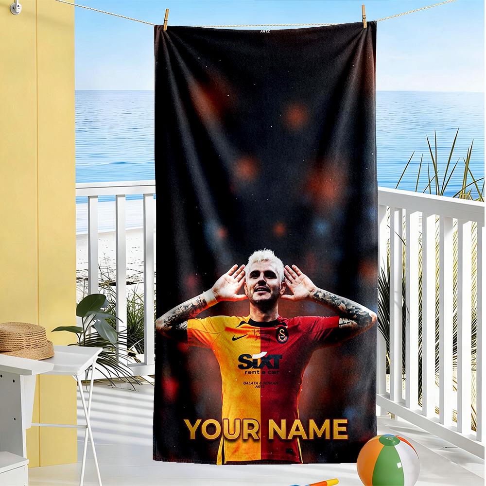 Galatasaray Customized Name Beach Towel High Absorbency & Quick-Dry Perfect for Traveling Yoga Camping and Swimming