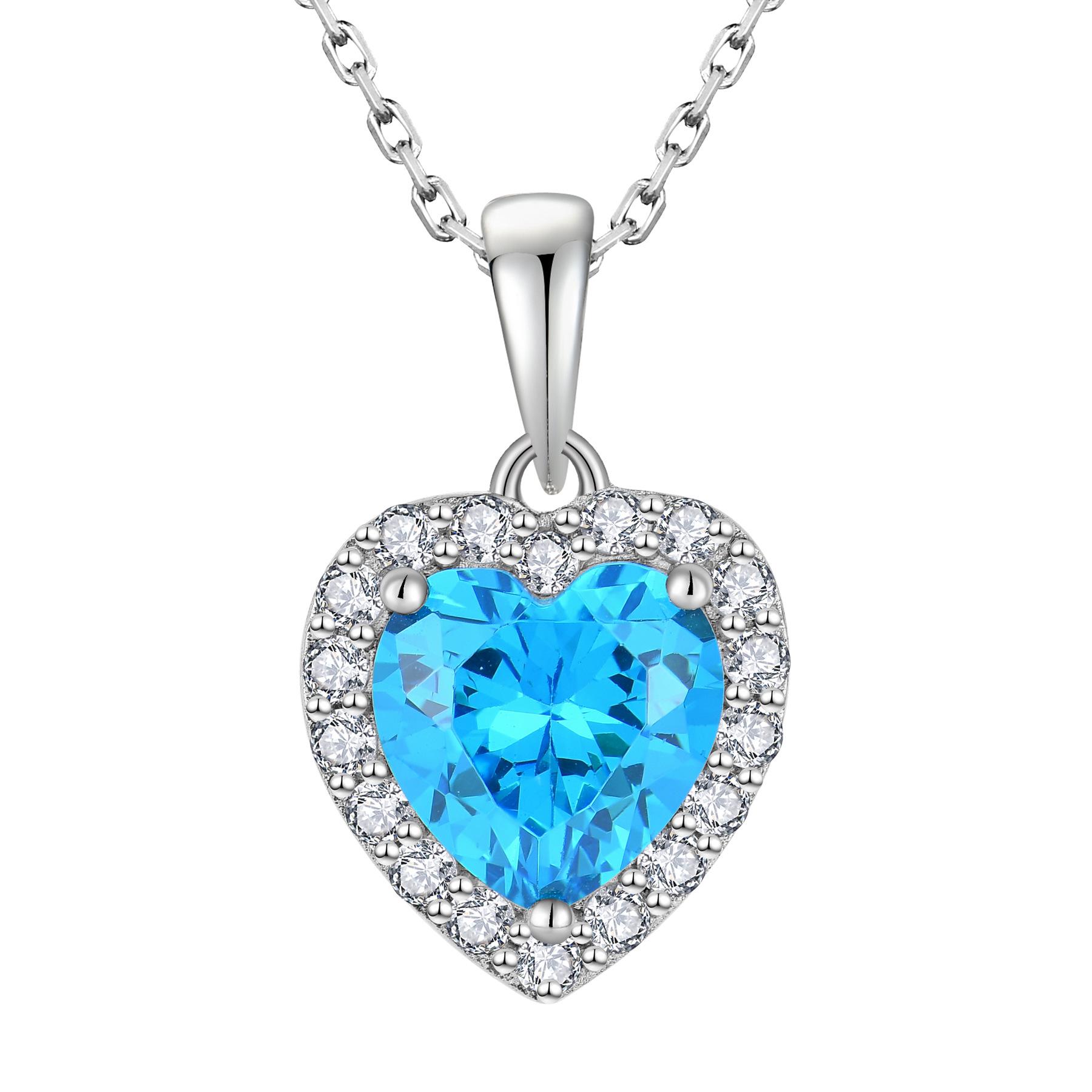Heart-Shaped Aquamarine Zircon Clavicle Necklace, S925 Sterling Silver, Fresh Mori Style Women s Jewelry 925 Sterling Silver