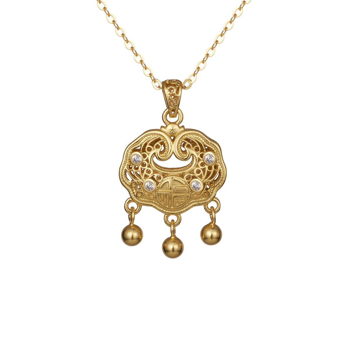 Серебряное ожерелье с замком безопасности S925, китайское этническое двухстороннее филигранное полое украшение в виде ключичной цепочки с замком Ruyi с длительным сроком службы 925 silver