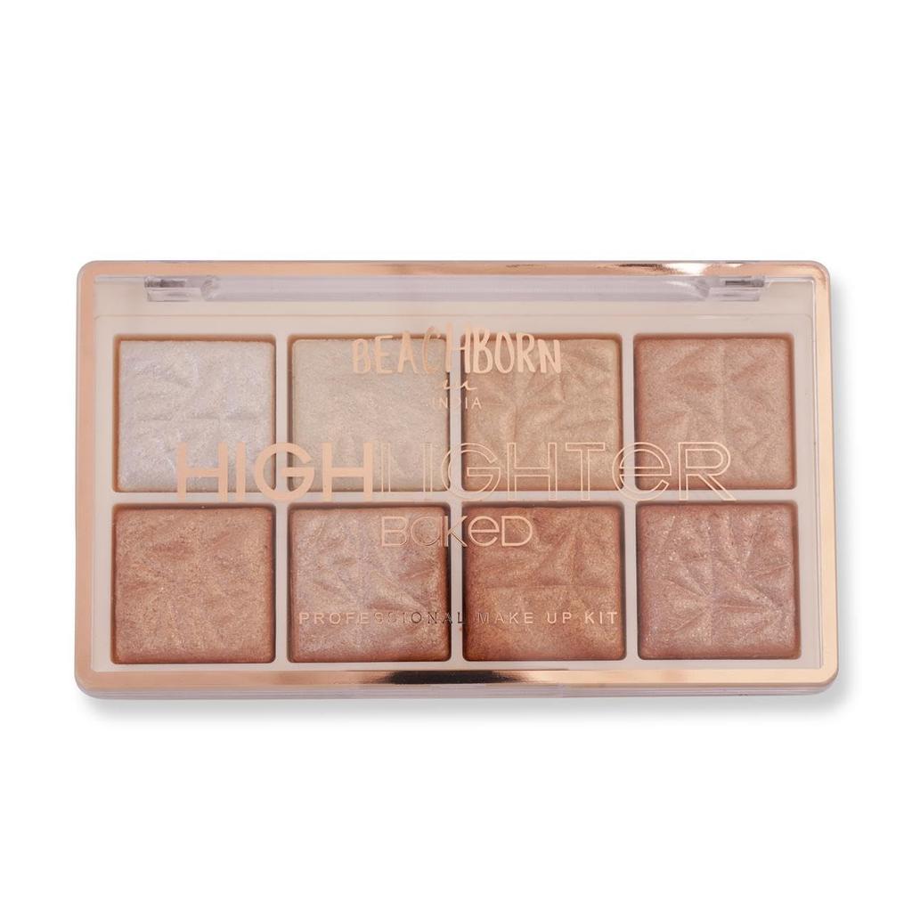 BEACHBORN INDIA Multicolor 8 Colour Highlighter Baked Palette Highly Pigmented and Blendable | Matte Finish | Perfect Makeup with Radiant, Buildabl
