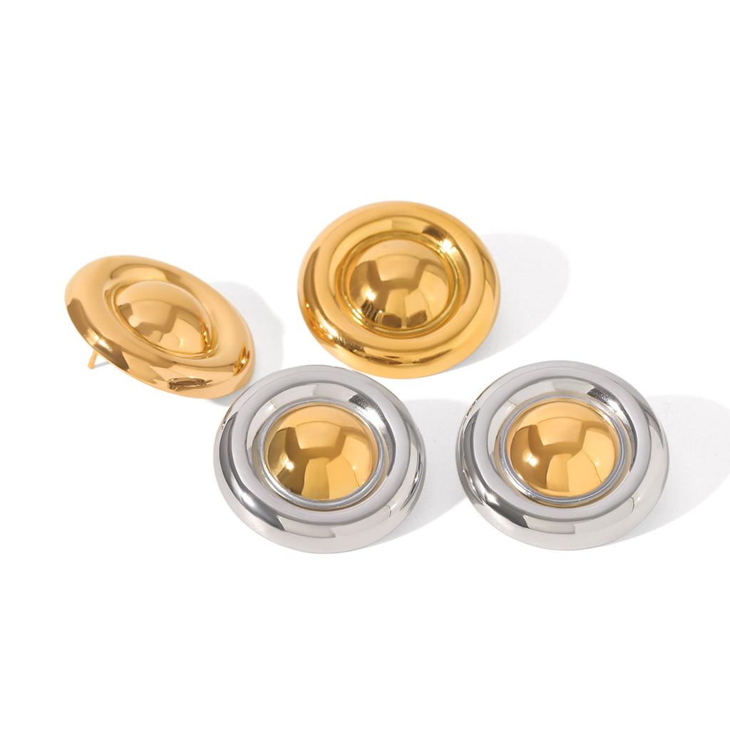 18K Gold Polished Round Stud Earrings, Minimalist Versatile Hoop Earrings, Non-fading Titanium Steel Ear Jewelry
