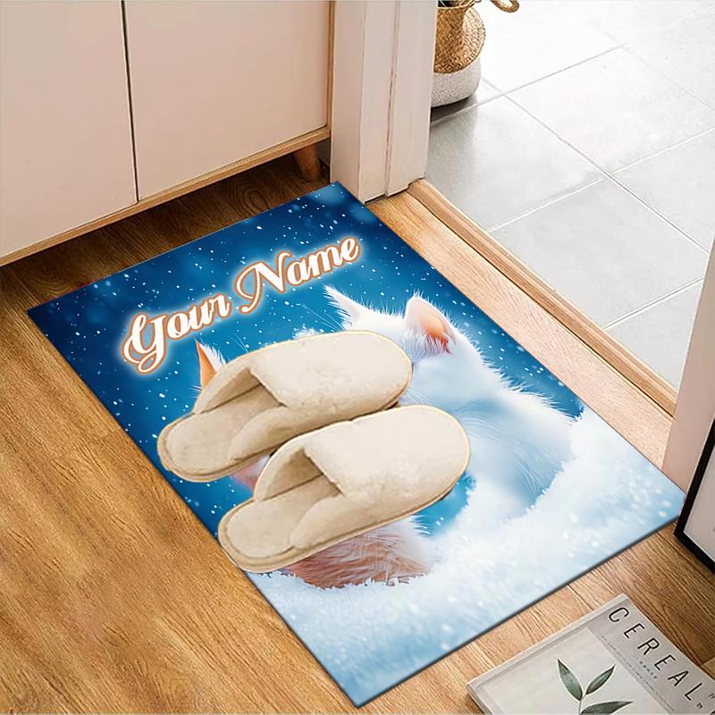 1PC Custom Name Love Between Kittens Theme Floor Mat Ideal for Living Room, Game Rooms, Office, Bedroom,Floor Mat Playful Design