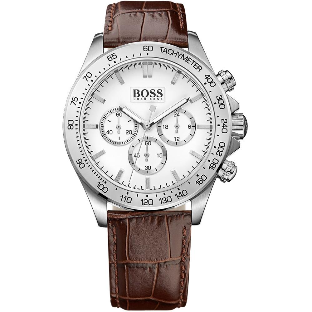 BOSS Ikon Silver Dial Brown Leather Strap Men s Quartz Watch 1513175