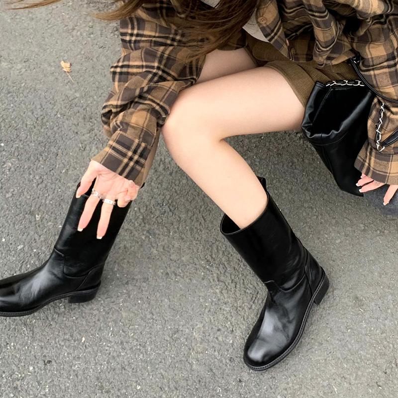 Fashion Autumn Winter Ankle Boots Women 2024 Fashion New Slip On Chunky Platform Goth Boots Woman Classic Black Thick Soled Leather Boot