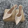 Brand Designer White Women Wedding Pumps Mesh Embroidered Flowers Back Strap Sexy Slingback High Heels Dress Ladies Shoes