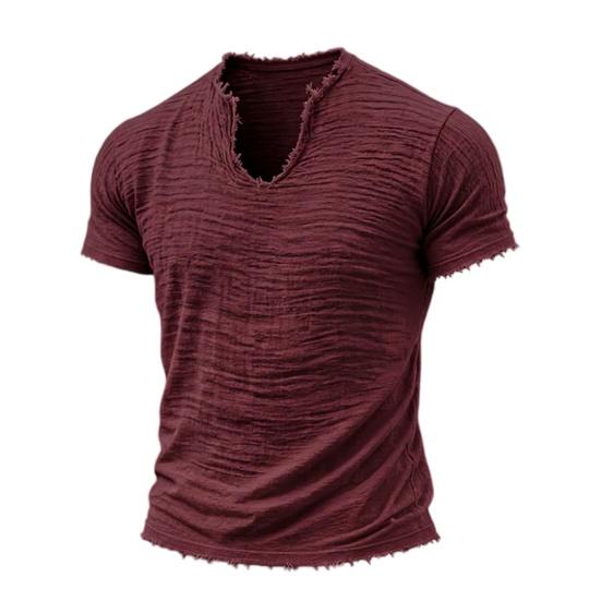 Camiseta de Hombre con Flecos Camiseta Retro de Manga Corta con Cuello en V Elegante Desgastada Camiseta de Verano para Fiesta Playa Vacaciones Gimnasio