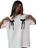 2024 Summer Niche Design 3D Bow Cotton T-Shirt - Simple, Fashionable, Loose-Fit Short Sleeve