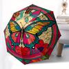 Colorful Butterfly Mandala Wall Art Decor Umbrella, Cute Umbrella with Cute Design, Portable 3-Fold Compact Umbrella for Men & Women, Valentine's Day