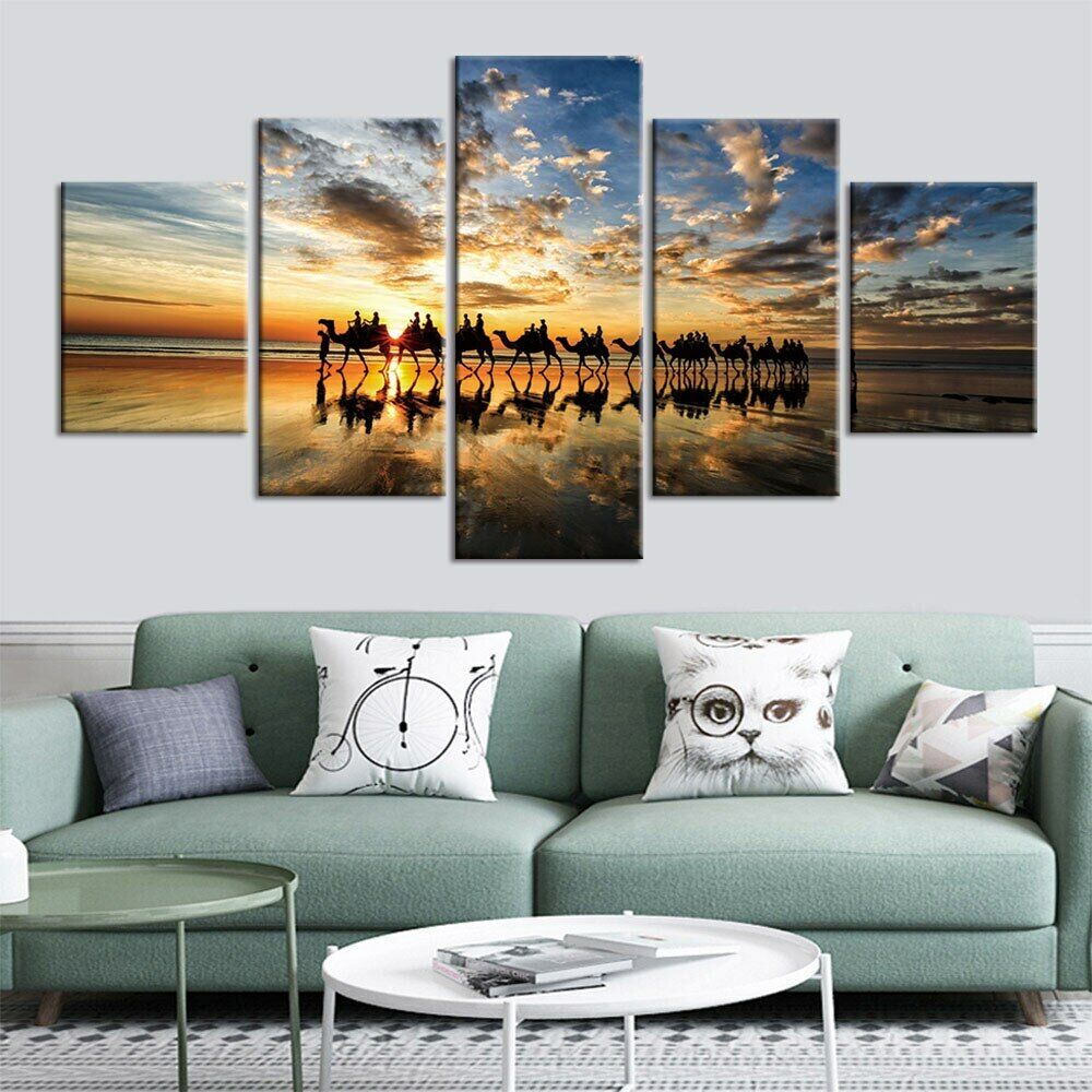 5Pcs Camel Beach Seaside Modern Canvas Picture Wall Art HD Print Poster Home Decor Room Decor Paintings Abstract Pictures