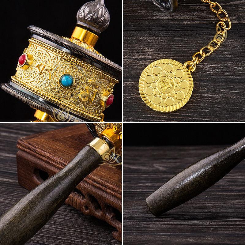 Tibetan Special Crafts Prayer Wheel Alloy Metal Hand Cranking Carving Crystal Decor Prayer Wheel Crafts Exquisite Buddhist Gift