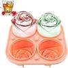 3D-Rosen-Eisformen, große Eiswürfelformen, machen Sie 4 riesige, niedliche Blumen-Form-Eis, lustiger großer Eisball-Maker aus Silikonkautschuk