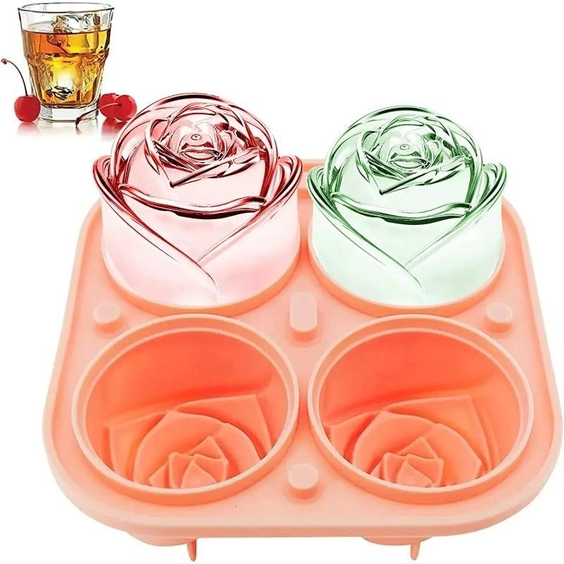 3D-Rosen-Eisformen, große Eiswürfelformen, machen Sie 4 riesige, niedliche Blumen-Form-Eis, lustiger großer Eisball-Maker aus Silikonkautschuk