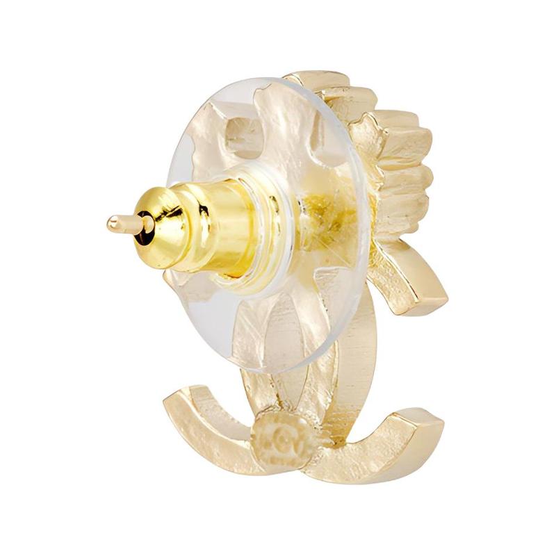 CHANEL Crown Classic Double C Logo Gold Metal Earrings Women's Gold