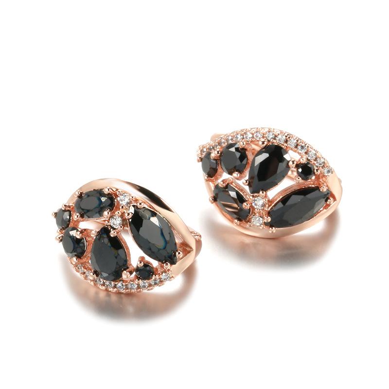 SIMJOO Rose Gold Earrings Fashion Classic Black Zircon Party Earrings