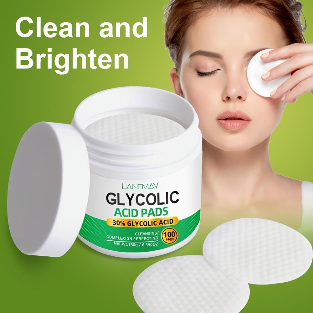 100 Count Glycolic Acid Pads with Vitamin B5, C & E - Phthalate-Free, Unscented, Brightening Flakes for Face, Niacinamide & Glycerin Infused