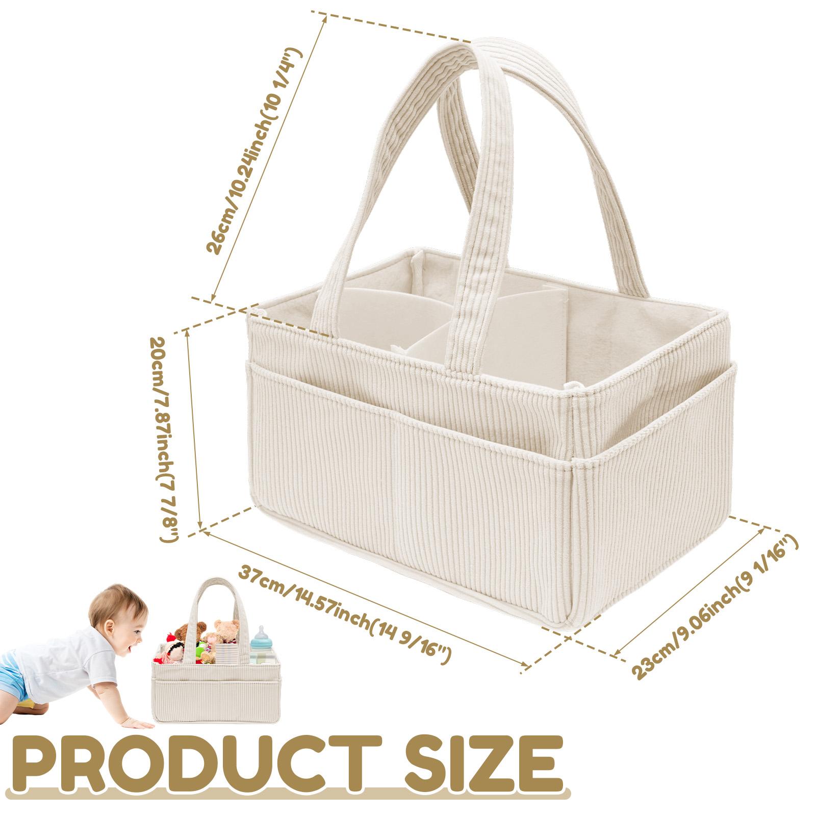

Baby Diaper Caddy Organizer Corduroy Diaper Storage Basket with Handle Foldable Multi-pocket Newborn Nappy Storage Organizer
