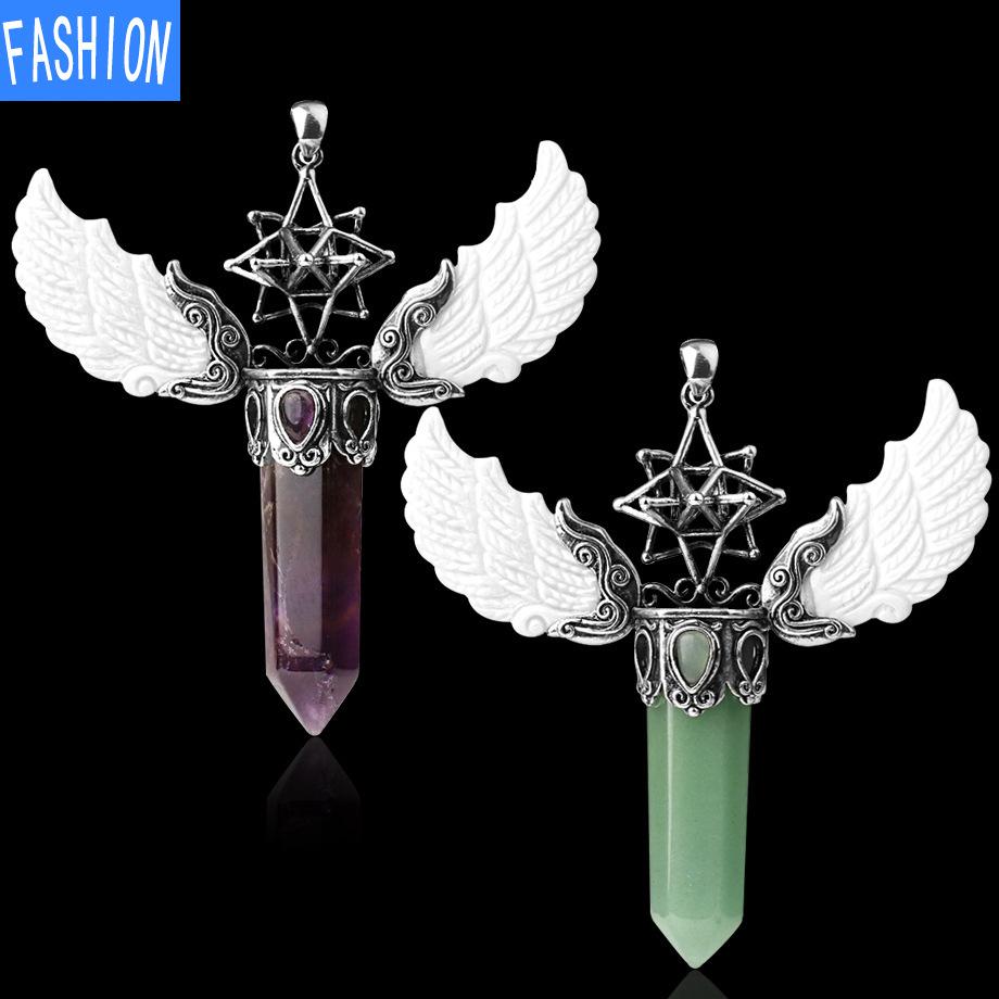 Women'S Three Dimensional Hollow Six Star Natural Crystal Pendant Stone Hexagon Necklace
