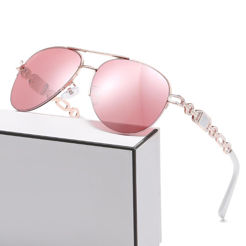 Pilot Polarized Vintage Sunglasses Gradation Lens Metal Chain Frame Eyewear Double-Beam Fashion Uv400 Sun Glasses For Men Women
