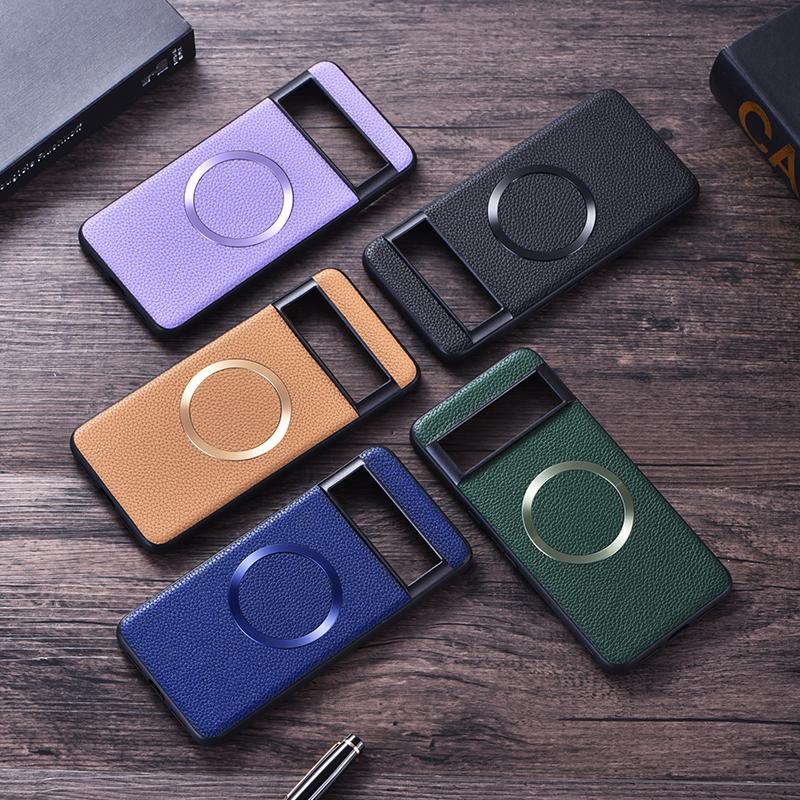 For Google Pixel 8 Pro Magnetic Phone Case Litchi Texture PU Leather Coated TPU Cover