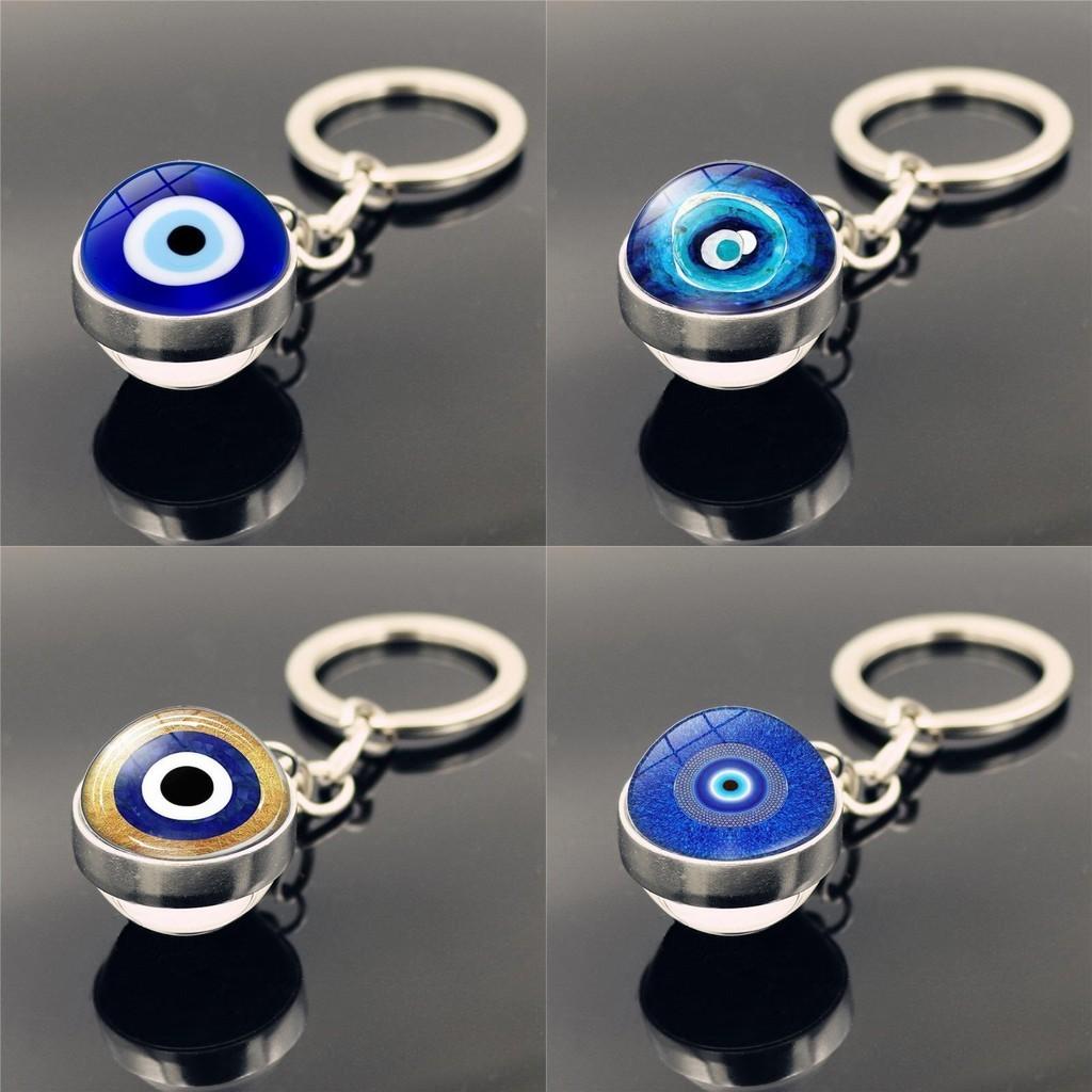 Turkish Evil Chic Eye Keychain With Doublesided Crystal Glass Pendant And Alloy Zinc