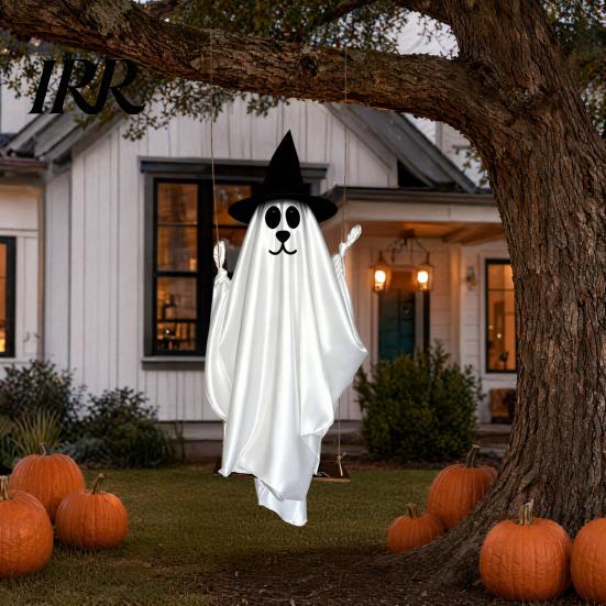 Durable Halloween Holiday Decor Hanging Ghost for Outdoor Decoration, Cute Flying Satin White Reusable Party Decorations Home, Tree, Porch,