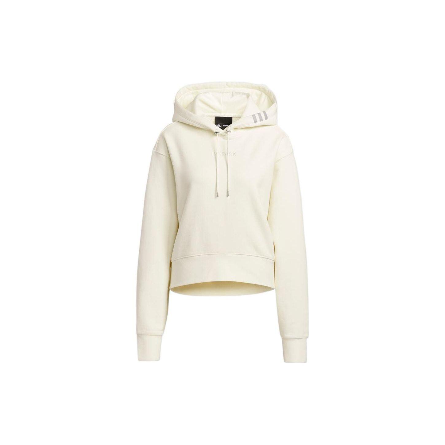 Adidas Originals X Ivy Park Solid Color Cropped Long Sleeve Pullover Hoodie Women White HY2649 M