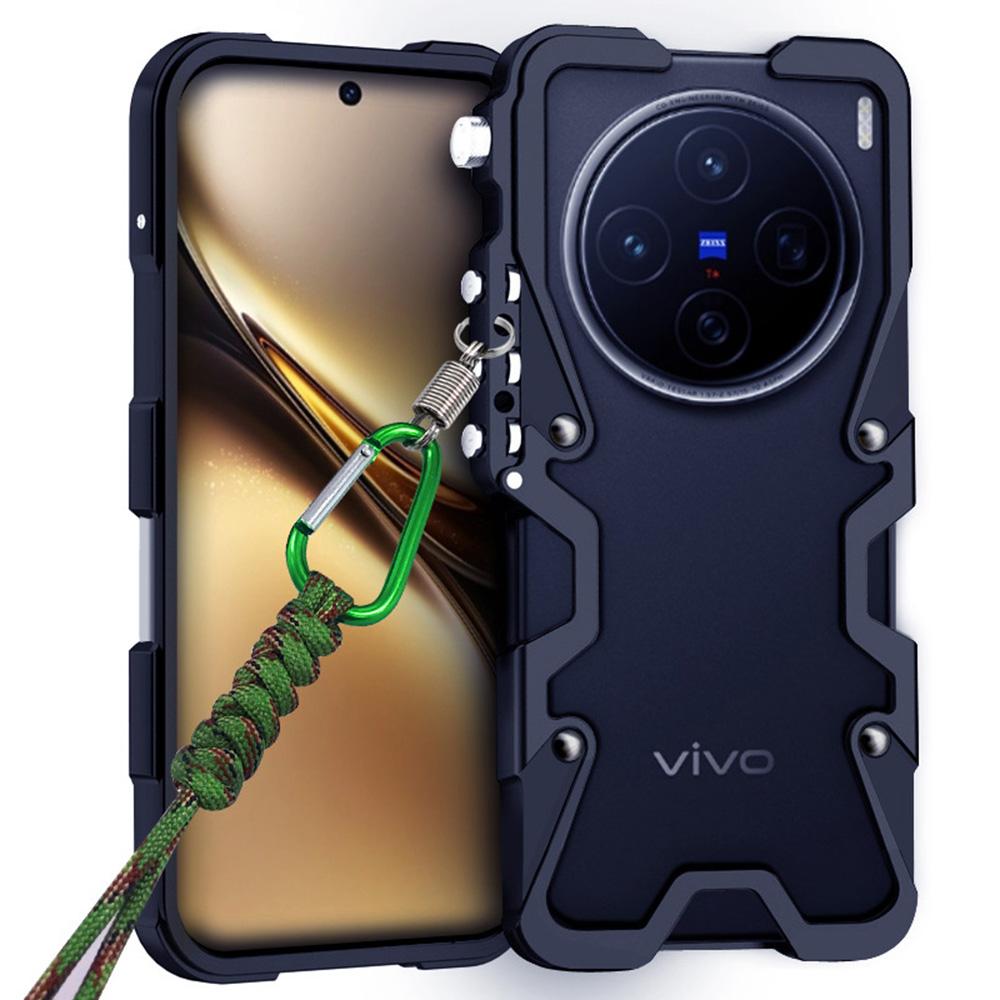 

For vivo X200 5G Bumper Case Aluminium Alloy Metal Phone Shell Cover with Strap B
