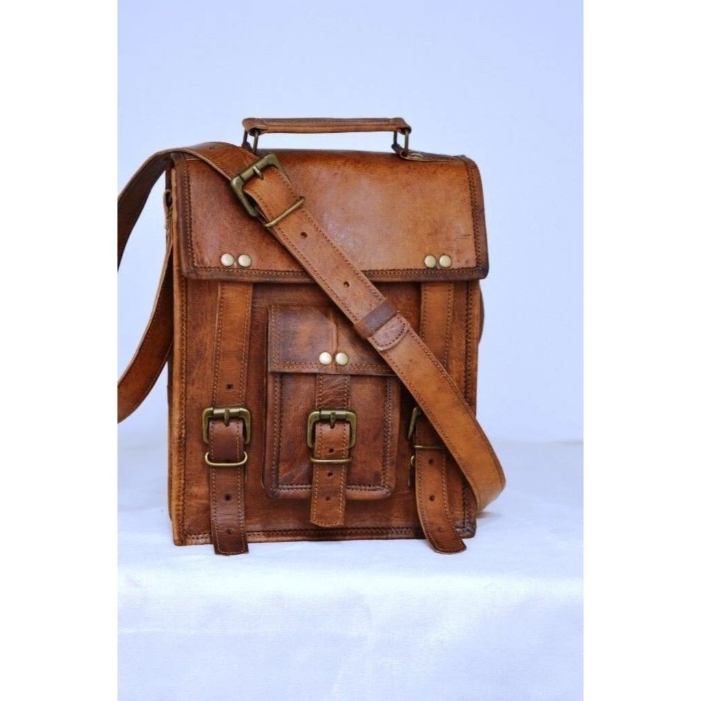 Leather Goat Vintage Messenger Bag Brown Men's Genuine Satchel Real Laptop New