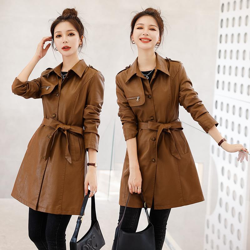 Genuine Leather Jacket for Women, Mid-length, Spring and Autumn, New Korean Version, Slim-fitting Sheepskin Windbreaker, Large Size Jacket