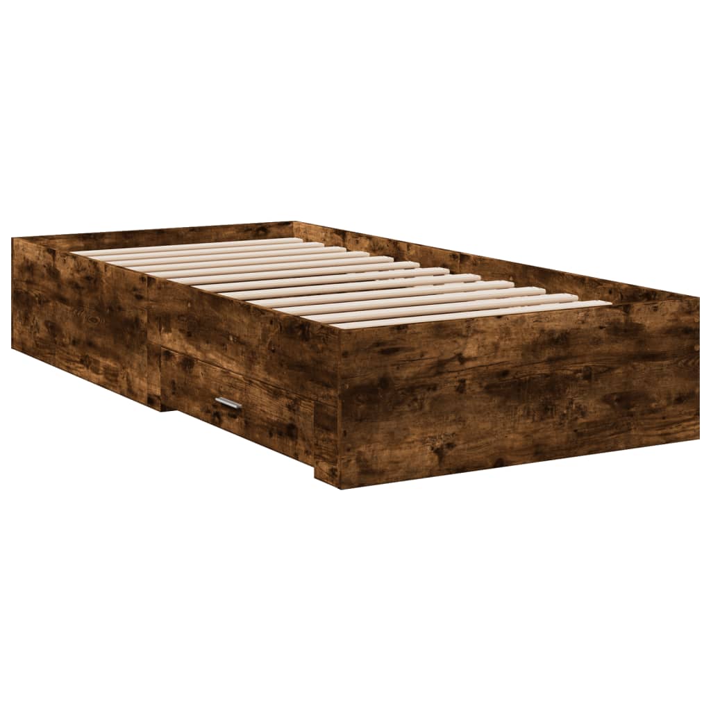 Bed Frame with Drawers Smoked Oak Finish 100x200 cm Engineered Wood