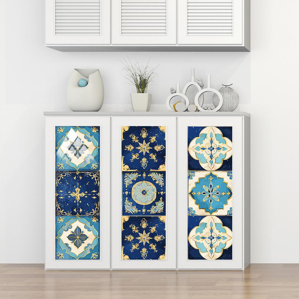 20x20cm 10 Pcs PVC Moroccan Pattern Wall Sticker for Kitchen Bathroom Cabinet Self-Adhesive Removable Reusable Easy DIY Home