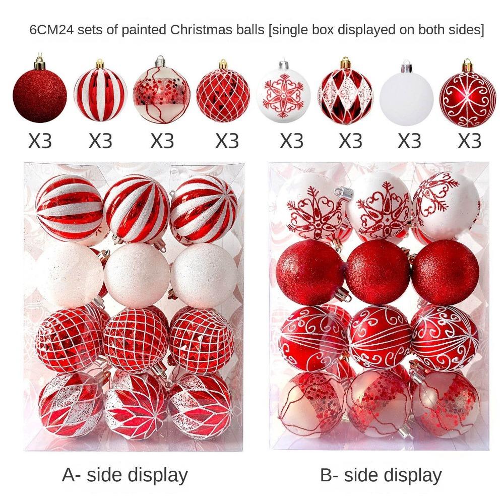 24Pcs/Box Plastic Christmas Colored Balls Electroplated Christmas Tree Hanging Pendant  for Home