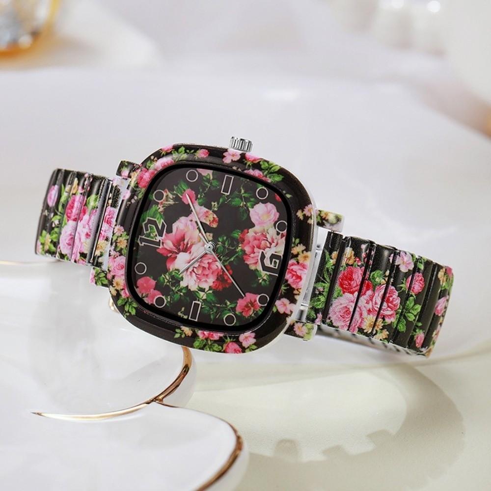 Elastic Quartz Bracelet Watch Stainless Steel Stretch Strap Watch Square Wristwatch Women
