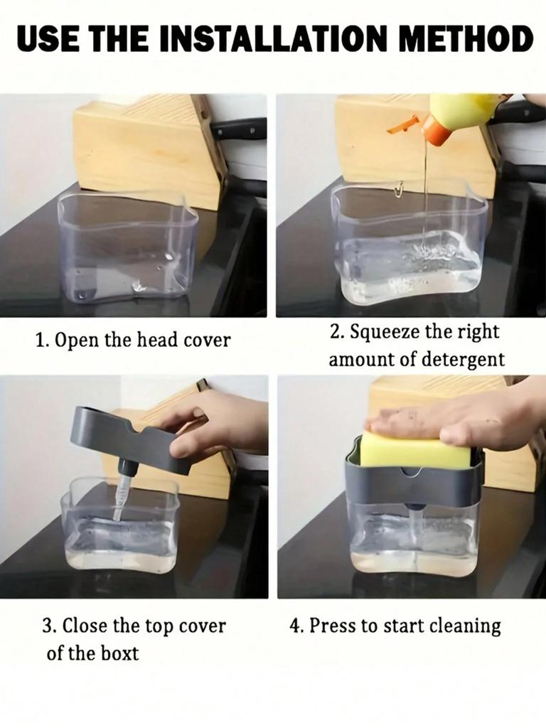 1Pcs 2-in-1 Soap Pump Dispenser and Sponge Holder - Sponge Rack for Kitchen Sink Dish Washing Soap Dispenser 13 Ounces