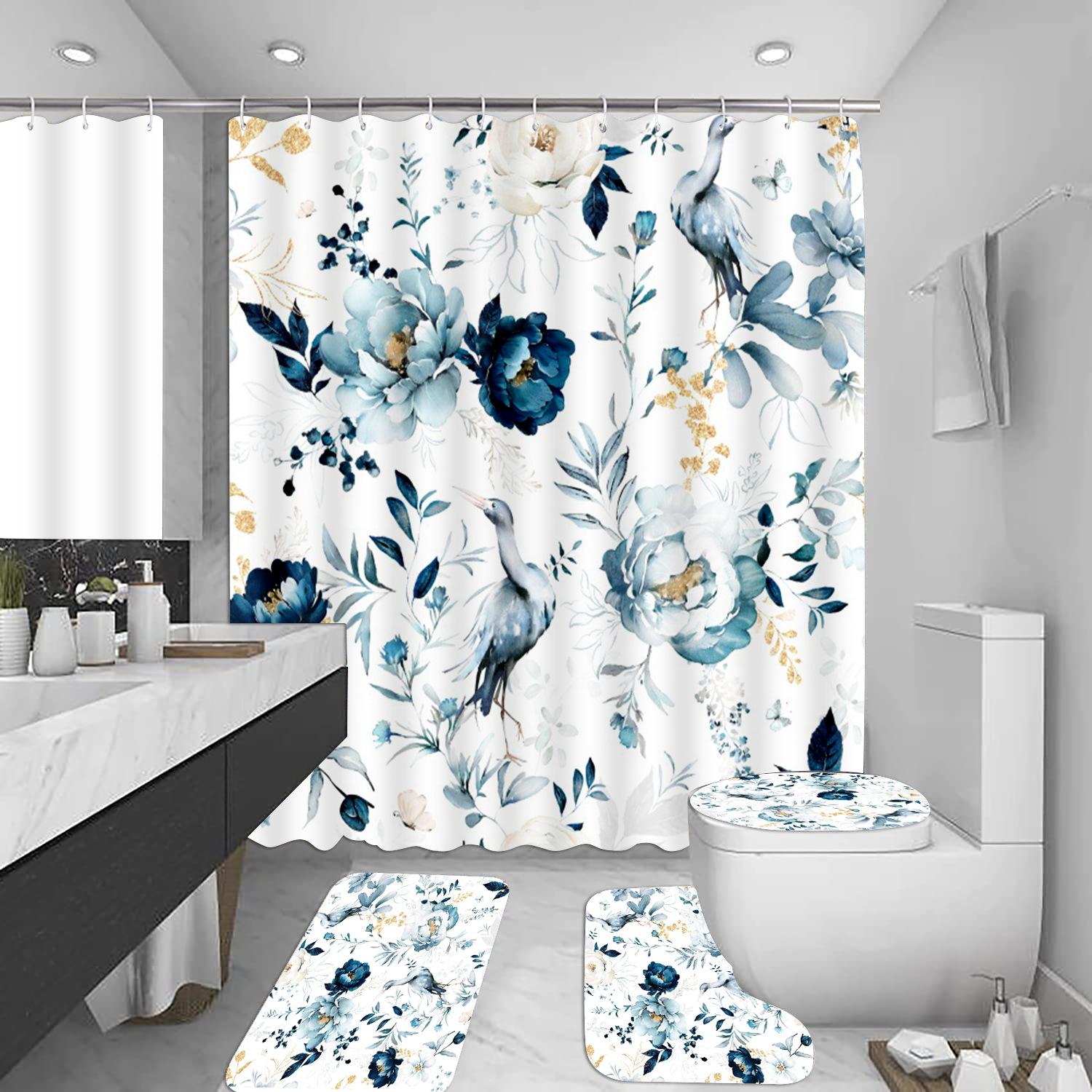 

Vikama Pink Floral Green Leaf Shower Curtain Waterproof And Stain-Resistant Home Decor Shower Curtain Fresh And Natural W60H190(CM)-1 Pcs